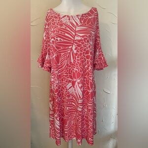 Pappagallo Erika Dress Double Ruffle Bell Sleeves Melon SZ L